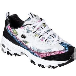Skechers D’Lites  White and Pink Chunky Sneakers Size 7